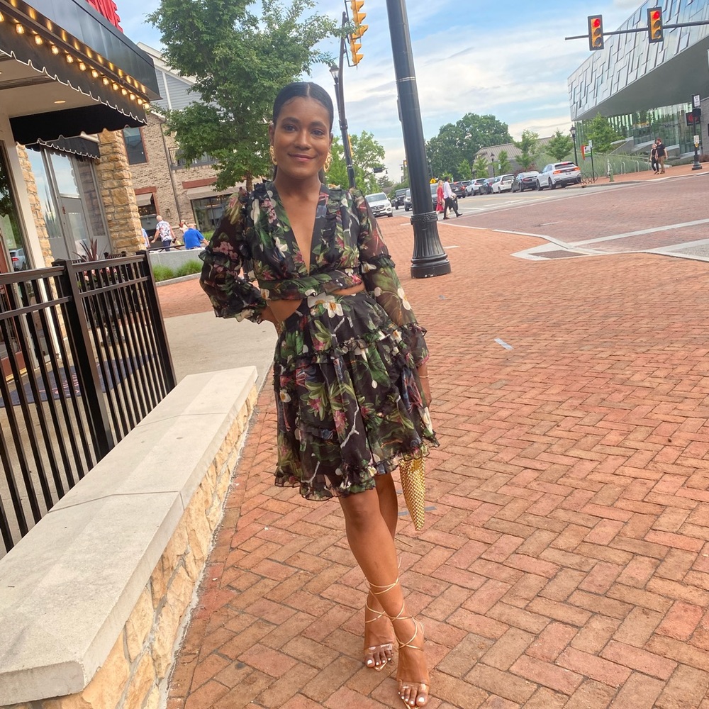 Mesh long sleeve, side cut out cocktail dress!